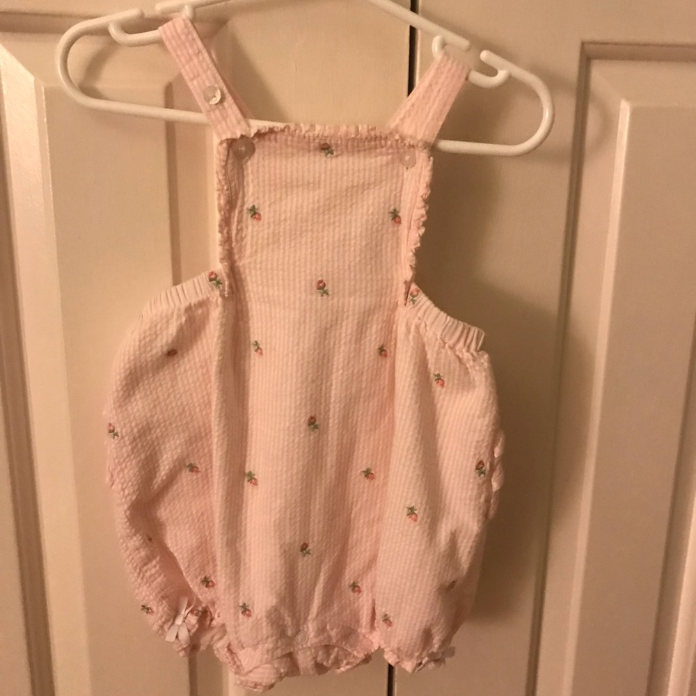 Janie and Jack pink seersucker bubble romper 6-12m